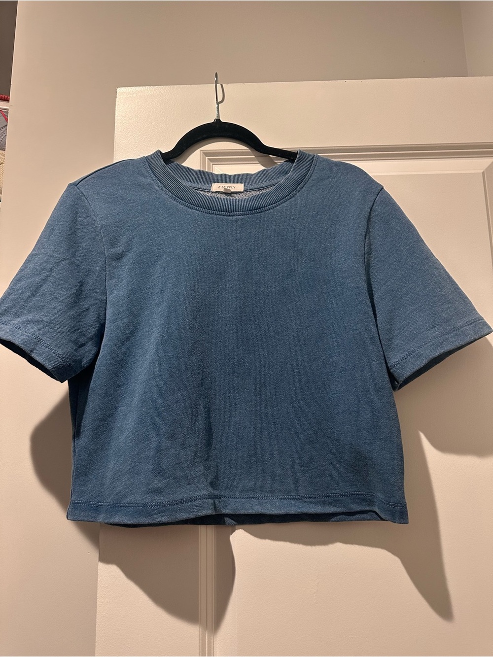Z Supply CURRAN KNIT DENIM CROPPED SWEATSHIRT - CALYPSO BLUE INDIGO